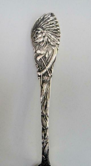 Antique Sterling Souvenir Spoon Indian on Handle,  Cawston Ostrich Farm in Bowl 5