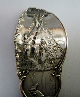Antique Sterling Souvenir Spoon Indian on Handle,  Cawston Ostrich Farm in Bowl 7