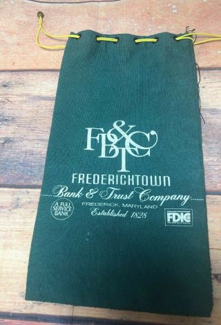 Vintage Fredericktown Bank & Trust Co Fabric Bank Deposit Money Bag String 11gg