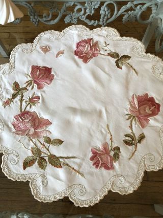 Antique Linens - “royal Society “ Table Cloth W/roses