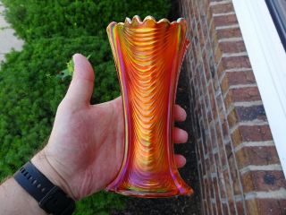 Antique Northwood Carnival Glass Drapery Marigold Vase Electric Iridescence
