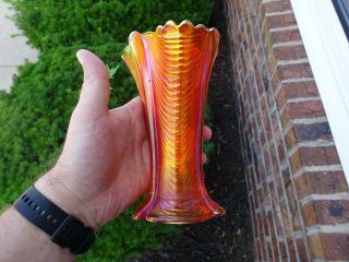 Antique Northwood Carnival Glass Drapery Marigold Vase Electric Iridescence 2