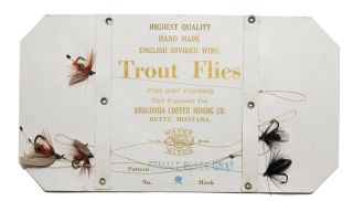 Antique Water Witch Trout Flies On Card Anaconda Mine Butte Montana