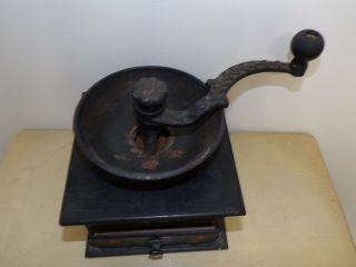 Antique Vintage Olde Thompson Hand Painted Coffee Mill Grinder Wood Cast Iron 2