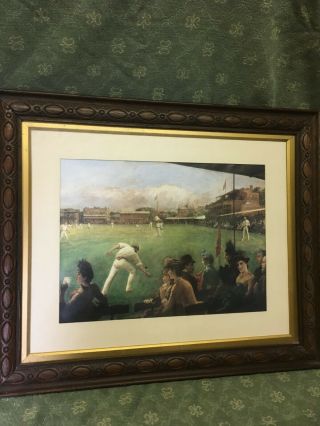 Antique Art Print Lords Cricket Ground 1897 Lovely Old Oak Frame 23 " X 19.  5 "