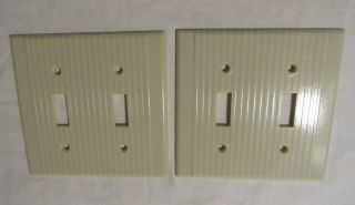 Vintage Leviton Ivory Art Deco Ribbed Double Toggle Switch Plate Cover Plate
