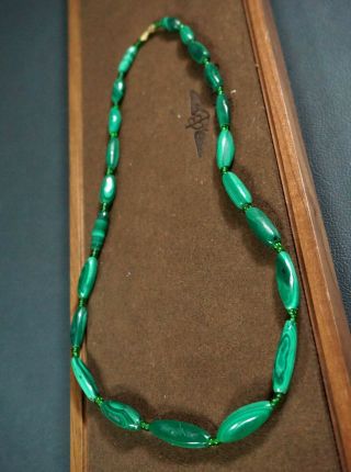 Antique Art Deco Natural Green Malachite Lady Bead Strand Necklace Beaded Choker