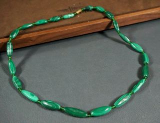 Antique Art Deco Natural Green Malachite Lady Bead Strand Necklace Beaded Choker 3