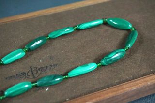 Antique Art Deco Natural Green Malachite Lady Bead Strand Necklace Beaded Choker 5