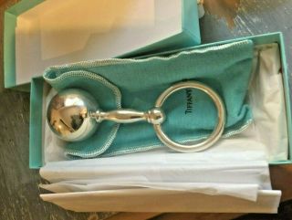 Tiffany & Co.  Vintage Sterling Silver Baby Rattle Teething Ring W/case And Box