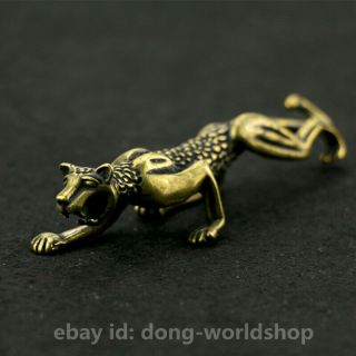 3.  9 " Chinese Small Bronze Exquisite Animal Cheetah Leopard Panthera Pardus Statue