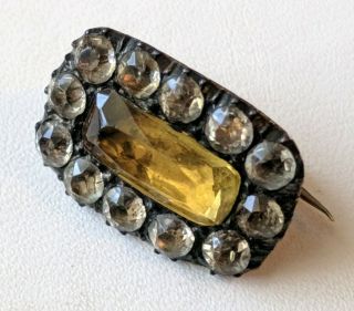 Victorian Antique 14k Rose Gold Small Pin Brooch Yellow Glass Rhinestones 2 Gram