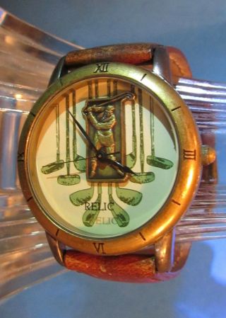 Relic By Fossil " Classic American Golfer Watch Roman Numerals Plated Dial L Band