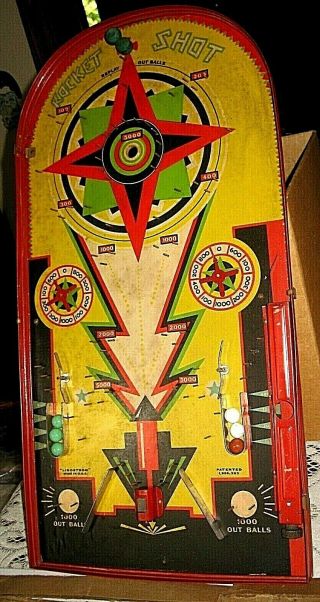 Vintage Antique 1930s Lindstrom Tool Toy Co Rocket Shot Pinball Marble W.  Box
