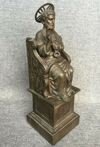 Antique French Sculpture Regule Bronze Tone 19th Century Saint Pierre Religious