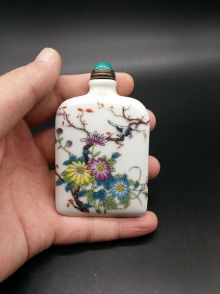 Collect Antique Snuff Bottle Ceramic Hand - Painted Colorful Rose Flowers Birds