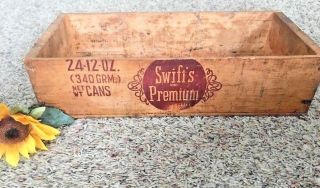 Vtg Swift’s Premium Corned Beef Wooden Advertising Box Crate Tote Prim Brazil