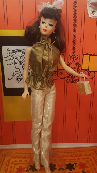 Vtg Barbie Clone Fab - Lu Babs Premier Maddie Mod Gold Pants Shirt Shoes & Purse
