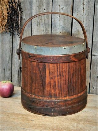 Rare Antique 1876 Aafa 19th C Wood Firkin Sugar Bucket Signed
