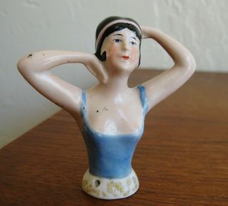 Vintage Art Deco German Porcelain Bisque Flapper Girl Boudoir Half Doll