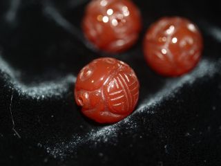One Chinese Carved Bead Red Orange Agate Carnelian Double Shou Dragon Round 16mm 2