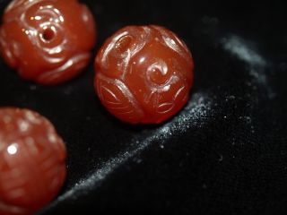One Chinese Carved Bead Red Orange Agate Carnelian Double Shou Dragon Round 16mm 3