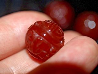 One Chinese Carved Bead Red Orange Agate Carnelian Double Shou Dragon Round 16mm 4