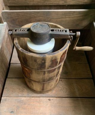 Antique Dixie Belle Ice Cream Maker Vintage Hand Crank Wooden Ware Display Only