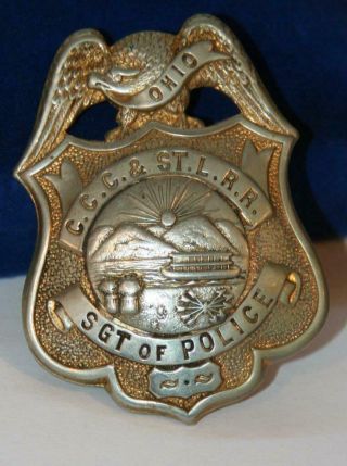 C.  C.  C.  & ST.  L.  R.  R.  Police Vintage Badge Shield Ohio Sergeant Estate Authentic 5