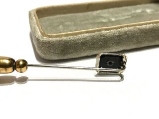 Antique Ostby Barton Diamond & Onyx 10K White Gold Stick Lapel Pin 1.  1gr w/ Box 3