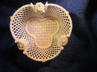 Antique Irish Belleek 3 Strand Small Woven Basket - Second Period 1865 - 1890