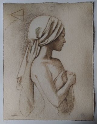 Magnificent Antique Drawing Brown Chalk On Old Handmade Paper