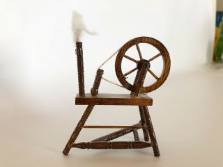 Vintage Antique Mahogany Spinning Wheel - Dollhouse Miniature 1:12