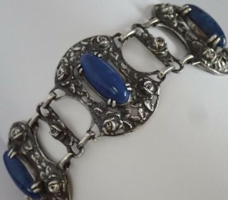 Antique Art Deco Wachenheimer Sterling Silver Blue Jasper Rose Flower Bracelet