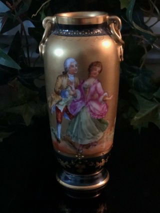 Lovely Antique Royal Vienna ? Porcelain Vase With Portraits Of Courting Couples