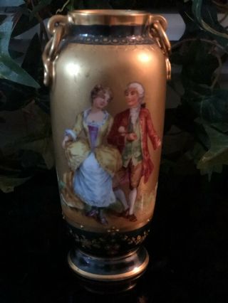 Lovely Antique Royal Vienna ? Porcelain Vase With Portraits of Courting Couples 2