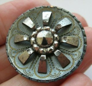 Wonderful Antique Vtg Steel Cup Metal Button W/ Cut Steel Accents 1 - 1/8 " (u)
