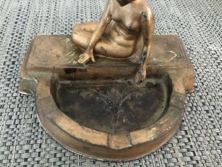 Antique Art Deco Bathing Nude Figural Metal Ashtray 3