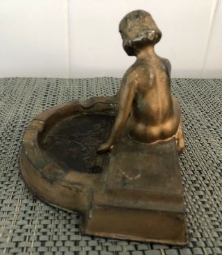 Antique Art Deco Bathing Nude Figural Metal Ashtray 5