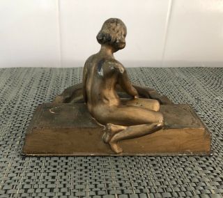Antique Art Deco Bathing Nude Figural Metal Ashtray 6