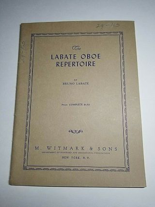 Vintage Sheet Music Book The Labate Oboe Repertoire Bruno Labate B4 Witmark/sons