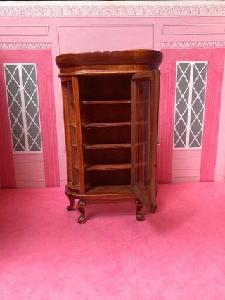 Dollhouse Miniatures Wooden Curio Cabinet Mahogany Stain 1:12 Scale