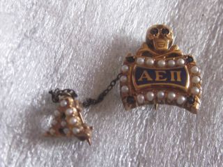Old 14k Solid Gold Alpha Epsilon Pi Fraternity Skull Pin Badge W/alpha Chapter