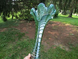 Imperial Ripple Antique Carnival Art Glass Mid - Sized 16 3/8 " Vase Green Beauty