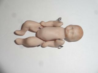 Vintage Porcelain Bisque Jointed Miniature Baby Doll Dollhouse Size Estate Find