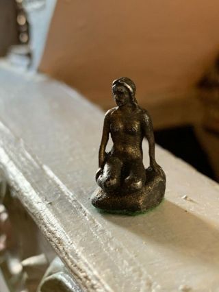 Artisan Miniature Dollhouse Vintage Tiny Bronze Sculpted Nude Female On Rock 3/4