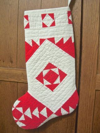 Stocking From 1900 - 20s Quilt Wild Goose Chase Pattern Lovely Red & White 3