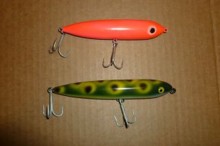 Couple Of Large Unknown Top Water Fishing Nose Tie Fish Lures In Pink And Frog