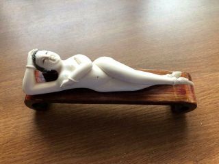 Vintage Antique Hand Painted Chinese Lady Statue Wooden reclining on a bench 2