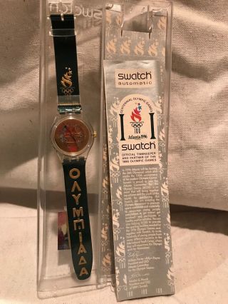 1994 Swatch Watch Saz104 1996 Olympic Special " Pyrsos " Automatic With Case